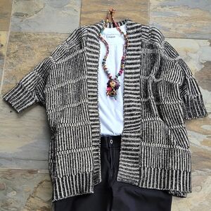 Alice + Olivia Black White Striped Tunic Cardigan OS $396 Retail